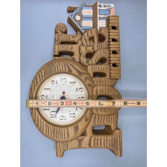 Vtg Burwood Our Home Quartz Wall Clock Faux Wood Key Hooks House Design - Picture 8 of 8